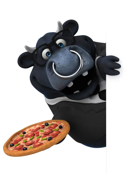 Divertente personaggio dei cartoni animati con pizza — Foto Stock