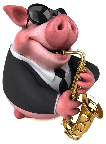Babi yang menyenangkan memainkan musik — Stok Foto