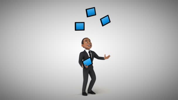 Podnikatel, žonglování s tablety — Stock video