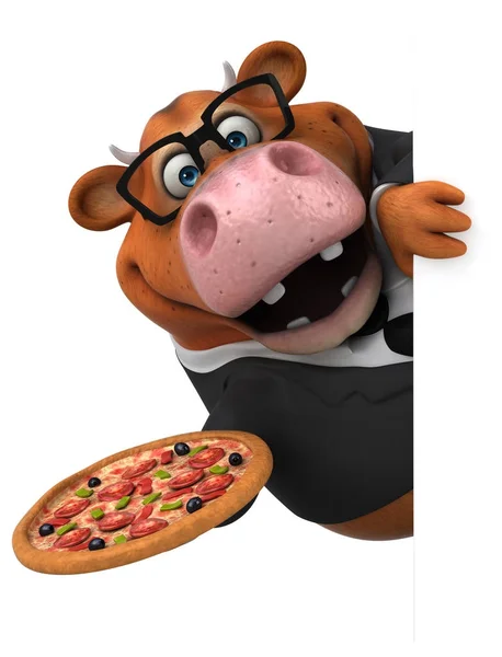 Personnage de dessin animé drôle avec pizza — Photo