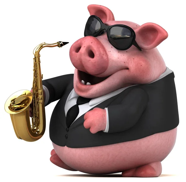 음악을 재생 하는 재미 있는 돼지 — 스톡 사진