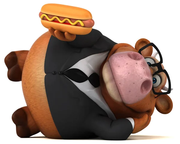 Fun cartoon character with hotdog — Stock Photo, Image