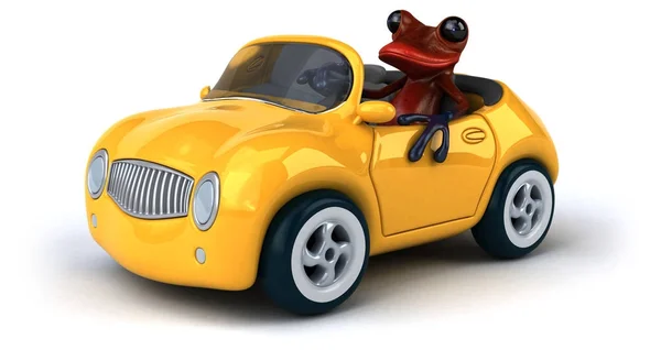 楽しいカエルと車 — ストック写真