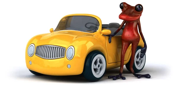 Eğlenceli kurbağa ve araba — Stok fotoğraf