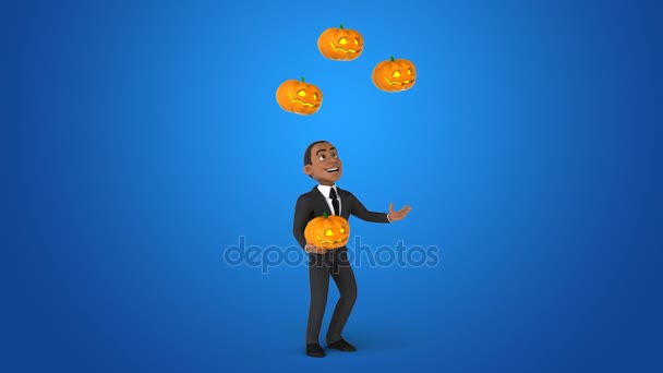 Businessman juggling with pumpkins — Stock Video