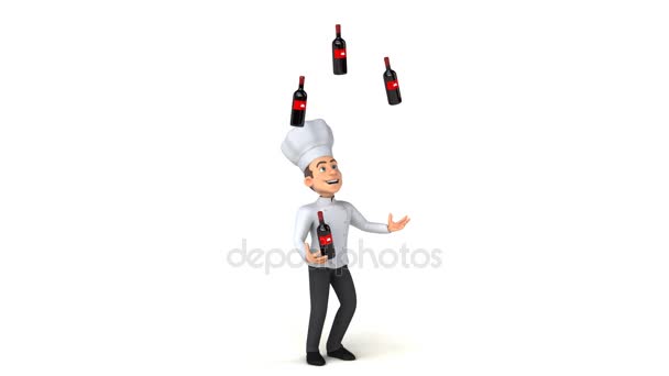 Chef character juggling with wine — Stock Video