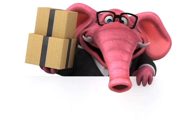 Personagem de desenho animado divertido com caixas — Fotografia de Stock