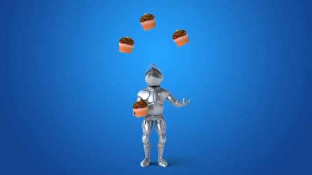 Chevalier jongleren met cupcakes — Stockvideo