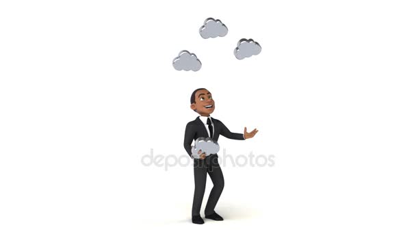 Hombre de negocios haciendo malabares con nubes — Vídeos de Stock