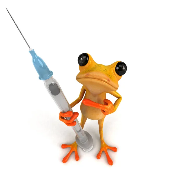 Fun frog with vaccine — Stock Photo, Image