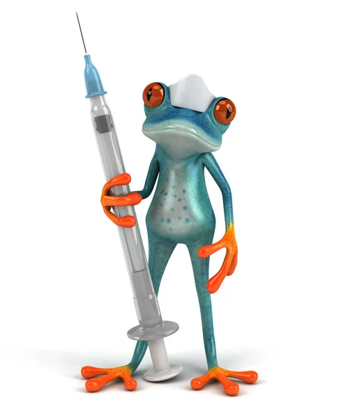 Fun frog with vaccine — Stock Photo, Image