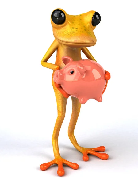 Cartoon character with piggy bank — Stock Photo, Image