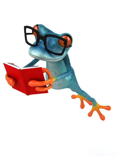 Kitap ile eğlenceli kurbağa — Stok fotoğraf