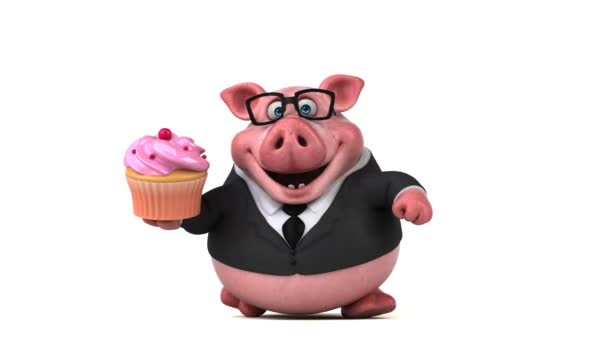 Χαρακτήρα κινουμένων σχεδίων με cupcake — Αρχείο Βίντεο