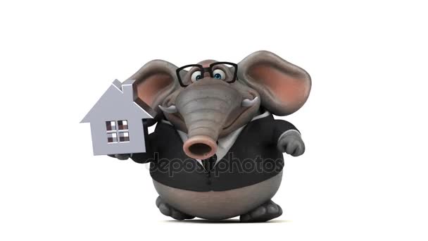 Персонаж мультфільму слона з будинком — стокове відео