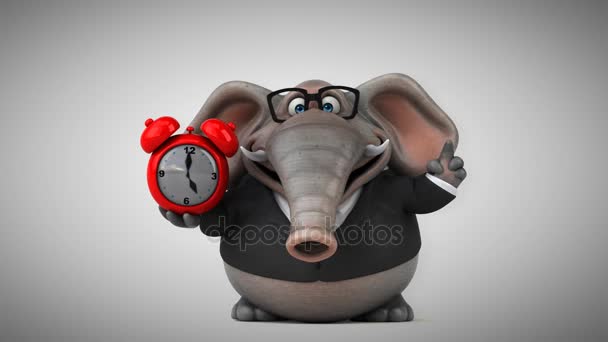 Fun elephant with alarm clock — Stock Video