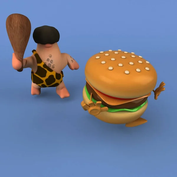 Cartoon character with hamburger — Stock Photo, Image