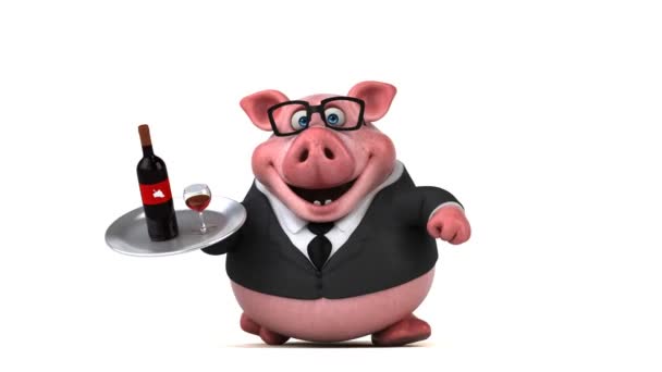 Personagem de desenho animado divertido com vinho — Vídeo de Stock