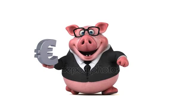 Персонаж-свинья с евро — стоковое видео
