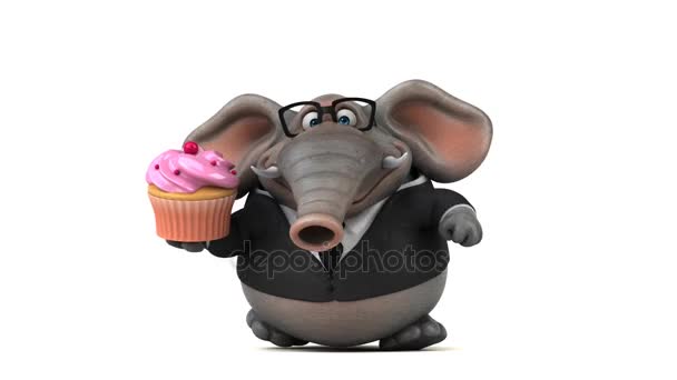 Elefant Comic-Figur mit Cupcake — Stockvideo