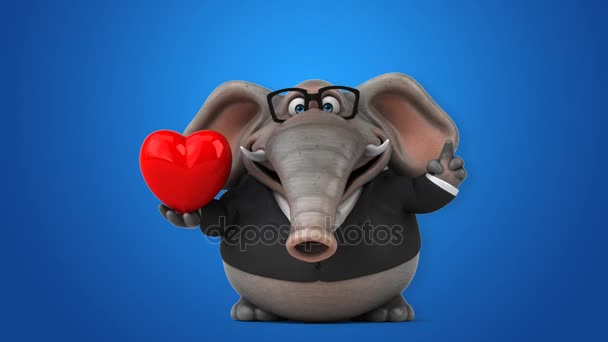 Personagem de desenho animado elefante com coração — Vídeo de Stock