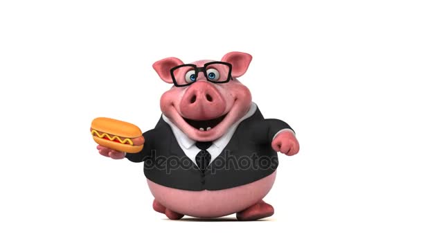 pig  cartoon character with hotdog 