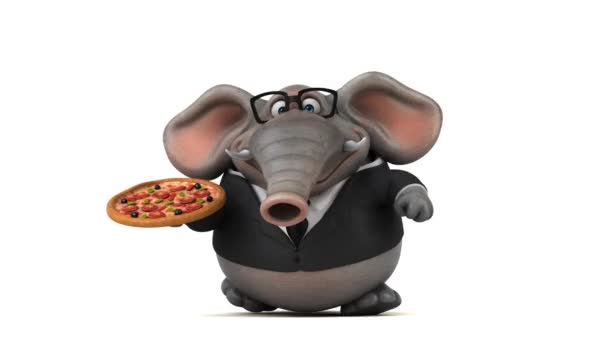 Elefante divertido personaje de dibujos animados con pizza — Vídeos de Stock