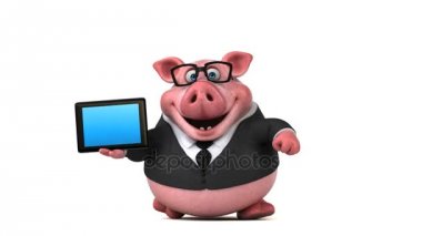 domuz çizgi film characterwith tablet 