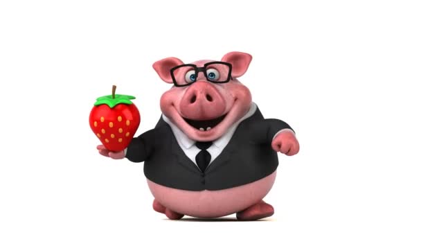 Pig-tekenfilm characterstrawberry — Stockvideo