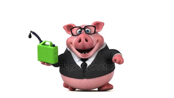 Personagem cartoon porco com carne — Vídeo de Stock