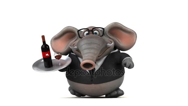 Personagem de desenho animado elefante com vinho — Vídeo de Stock