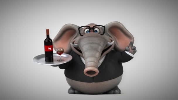 Słoń kreskówki charakter z winem — Wideo stockowe