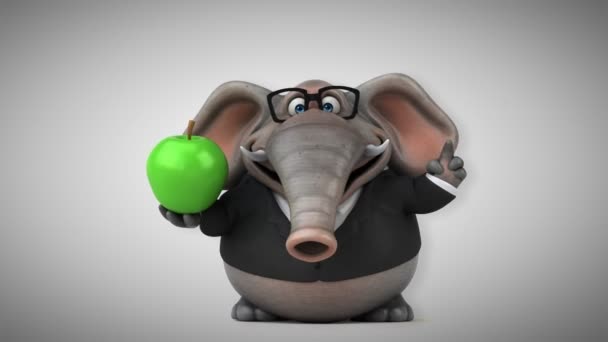 Ελέφαντας κινούμενα σχέδια χαρακτήρα με το μήλο — Αρχείο Βίντεο