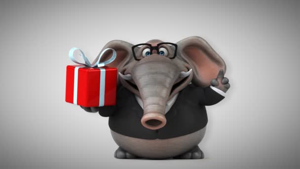 Elefante personaggio dei cartoni animati con regalo — Video Stock