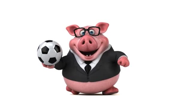 Personagem de desenho animado porco com bola — Vídeo de Stock