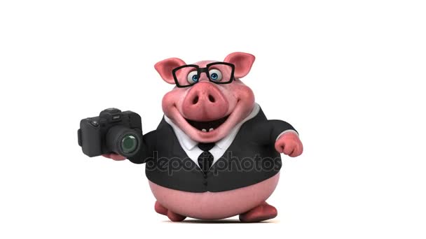 Karakter babi dengan kamera — Stok Video