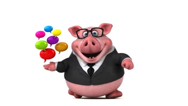 Pig  cartoon character  with bubbles — Stock Video