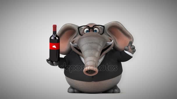 Elephant  cartoon character with wine — Stock Video