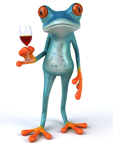 Personnage de dessin animé amusant avec du vin — Photo