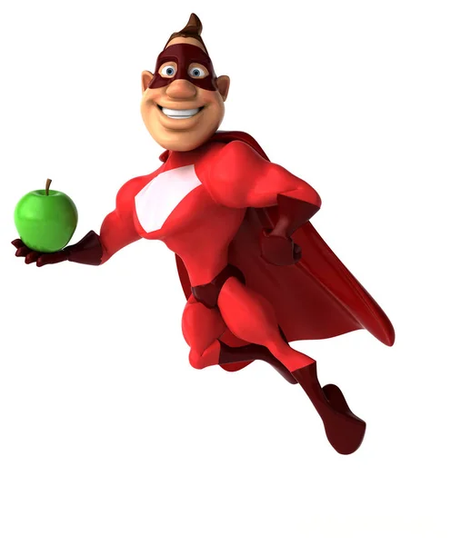 Fun superhero with apple — Stock Photo, Image