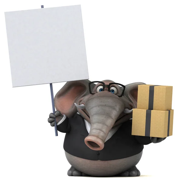 Fun cartoon character with boxes — Stock Photo, Image