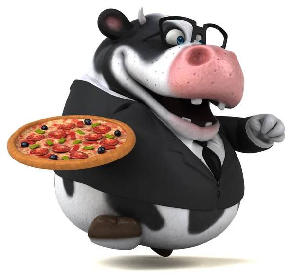 Fun  cartoon character with pizza — Stock Photo, Image