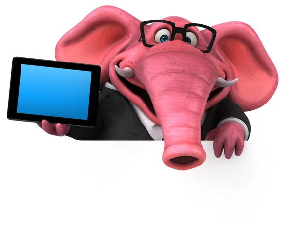 Personagem de desenho animado divertido com tablet — Fotografia de Stock