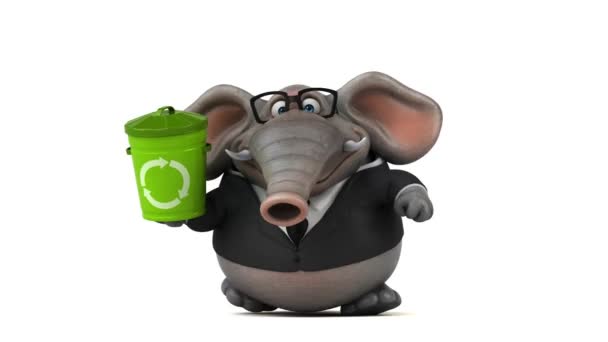 Personagem de desenho animado elefante com bin — Vídeo de Stock