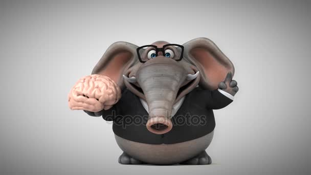 Olifant cartoon karakter met hersenen — Stockvideo