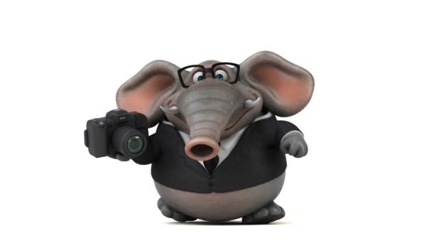 Elephant cartoon character with camera — Stock Video