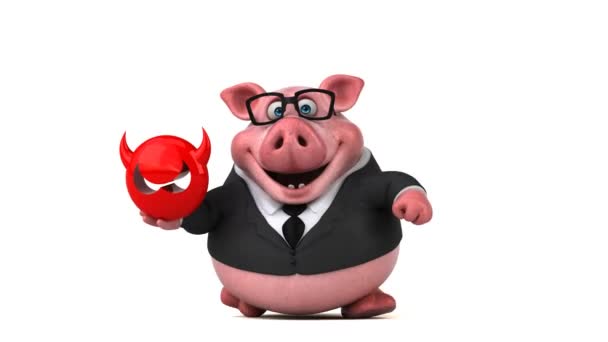 Cerdo personaje de dibujos animados con virus — Vídeos de Stock