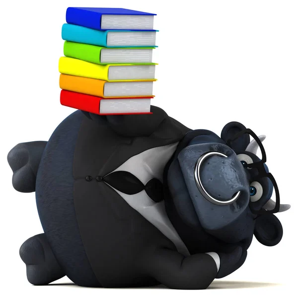Fun cartoon character with books — Stock Photo, Image