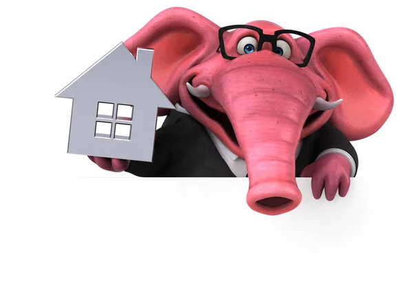 Funny cartoon character with house — Stock Photo, Image