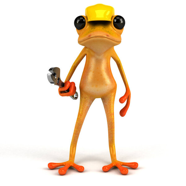 Веселая лягушка с инструментом - 3D иллюстрация